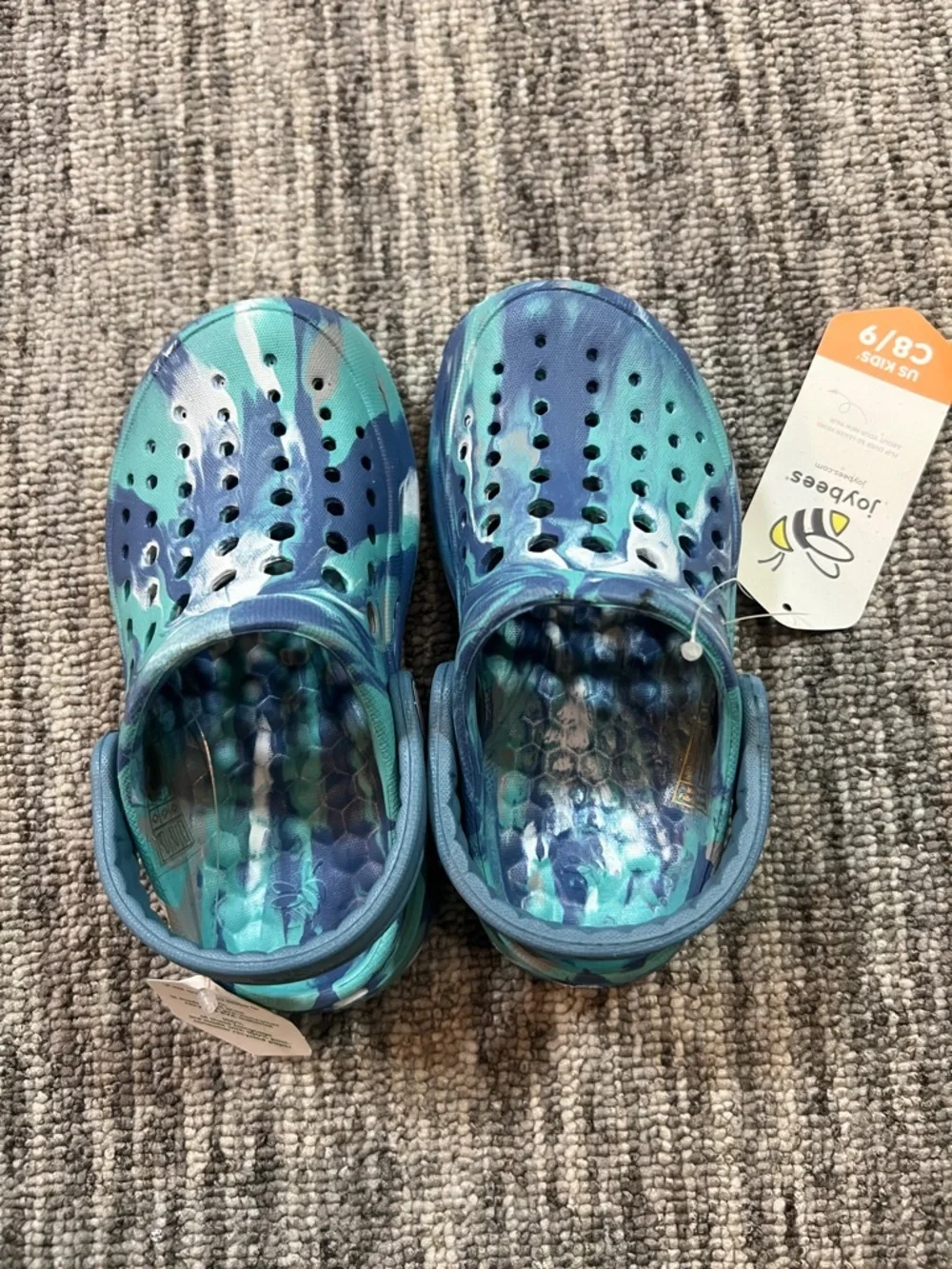 Kids' Blue Green Marble Clogs - Comfortable Waterproof Slip-On Size 8